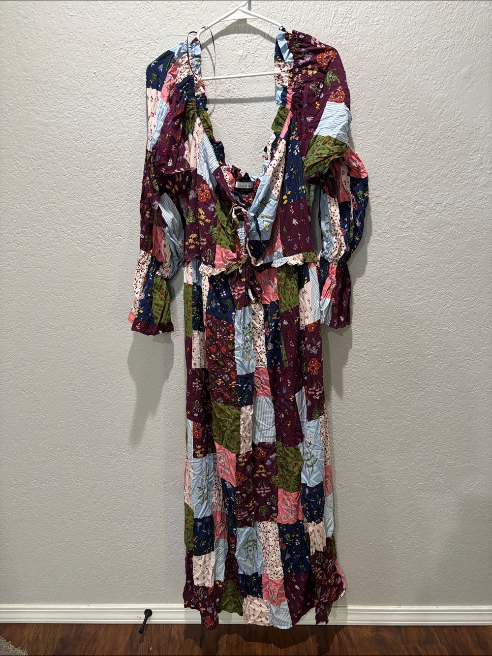 Eloquii Burgundy Patchwork Floral Maxi Dress